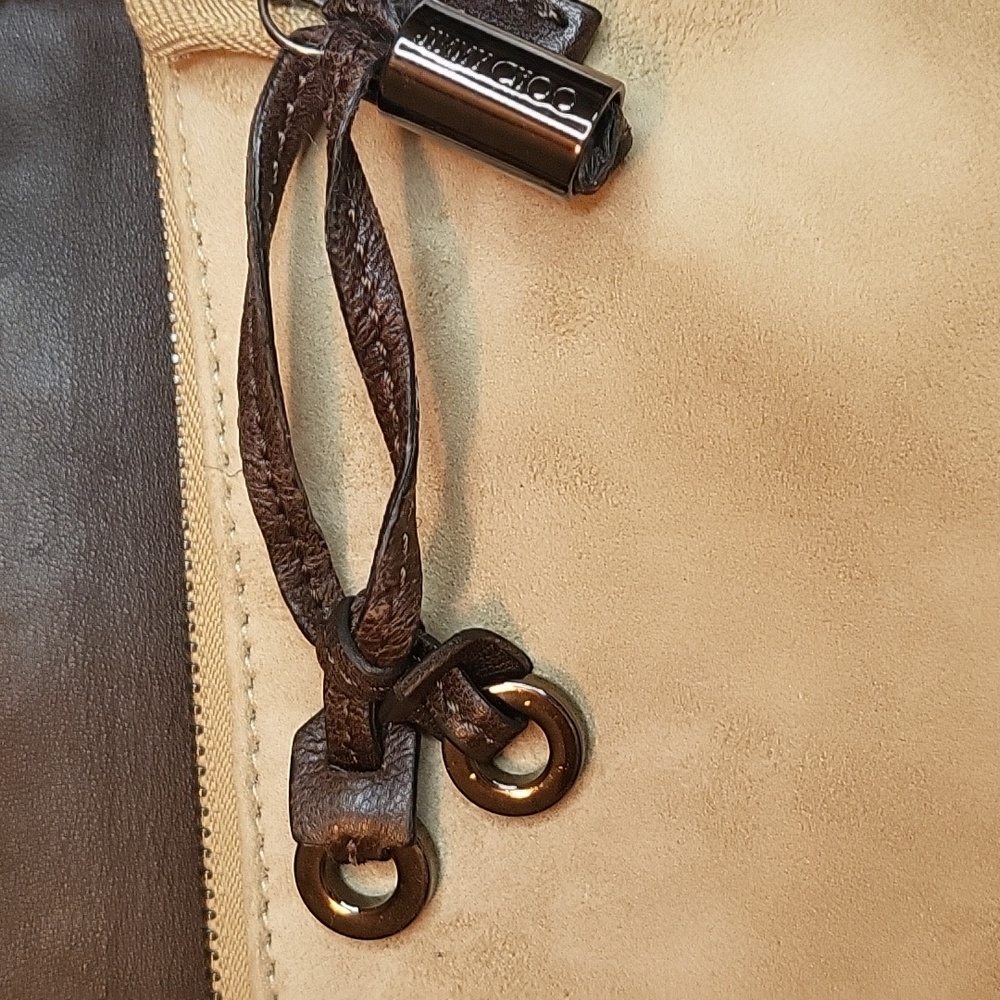 Jimmy Choo Beige and Brown Embellished Leather Wristlet Clutch - Picture 7 of 13